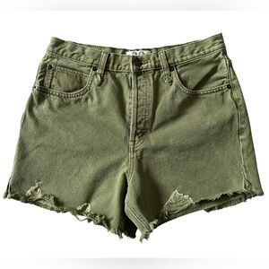 Free People Makai Cut-Off Shorts Womens 29 Green Cotton High Rise Button Fly